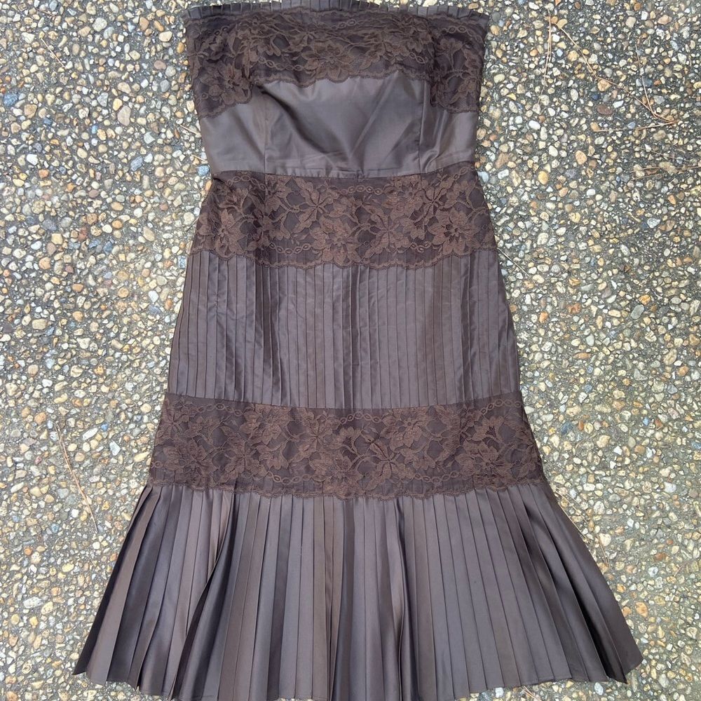 Cutest Banana Republic strapless pleated lace trim tiered pencil dress 4